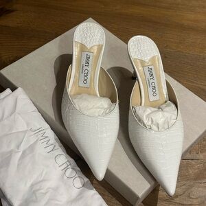 Jimmy Choo White Croc-Patterned Mules